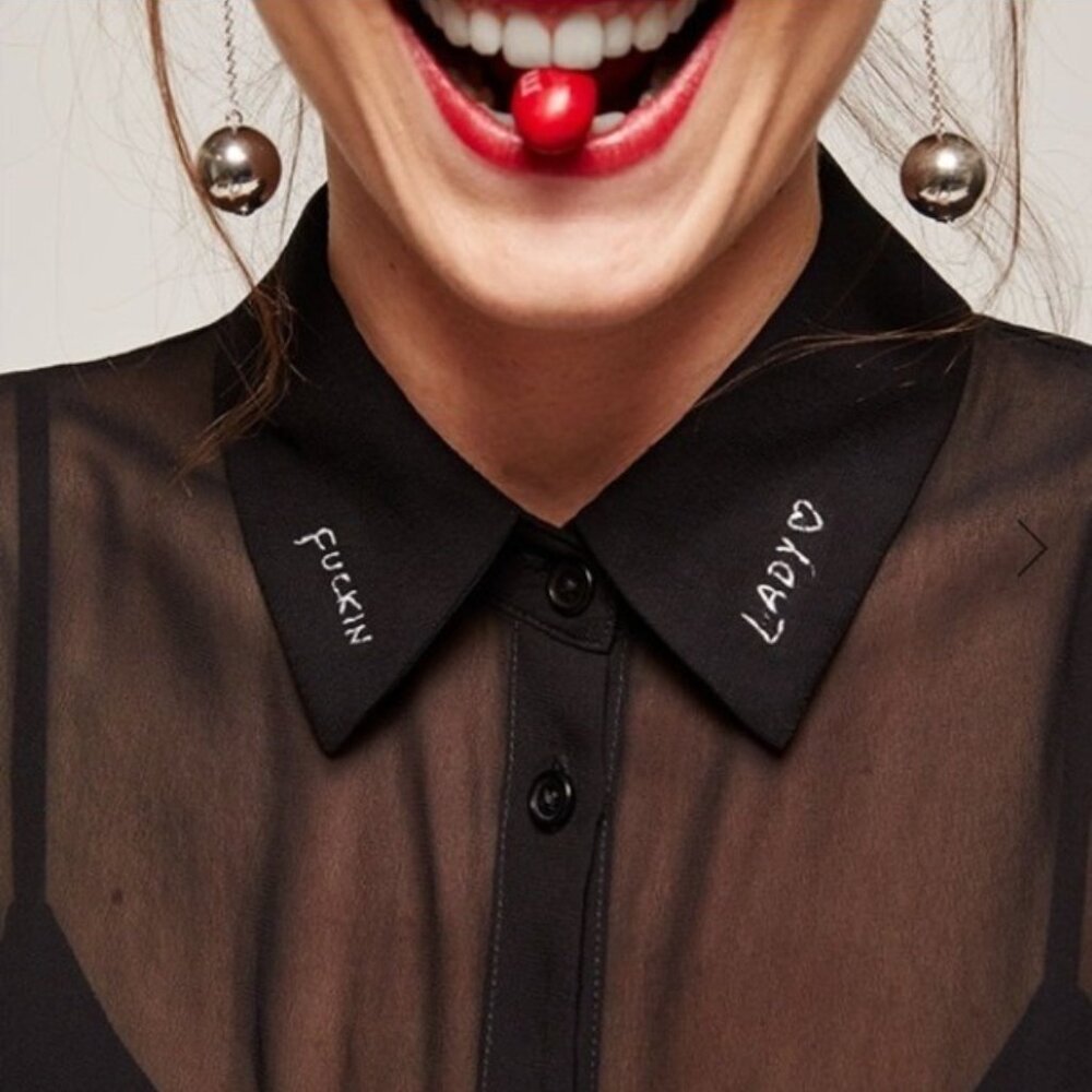 Rare Reformation Black "Fuckin Lady" Mini Dress w/ Embroidered Collar - Size 2